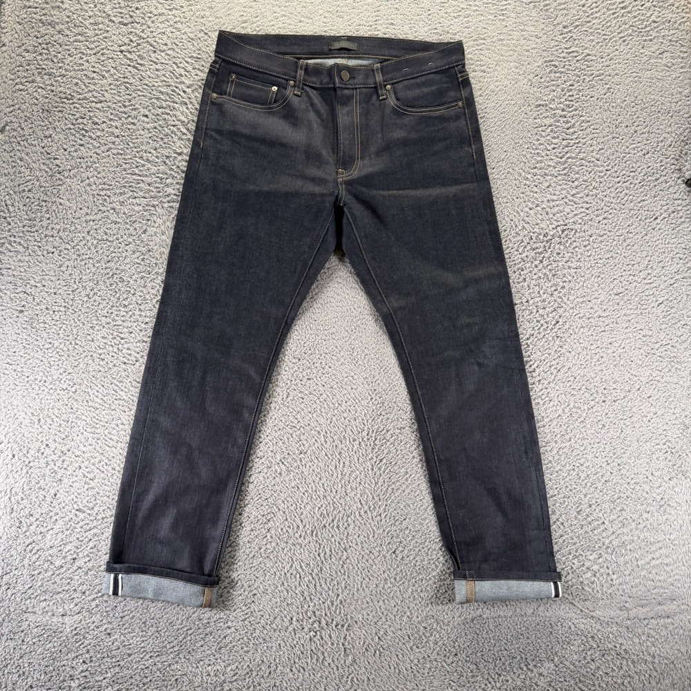Uniqlo Jeans Men's 34x31 Black Cotton Denim Straight Dark Wash Workwear Stretch